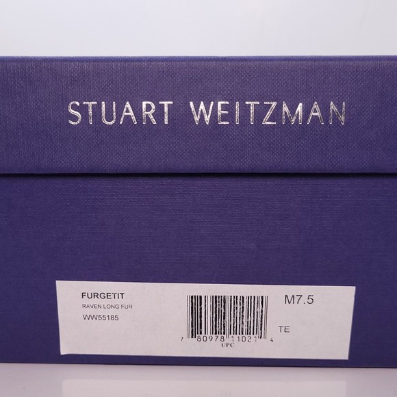 Stuart Weitzman Furgetit Raven Long Claw Blue Shearling Black Suede Mules Sz 7.5 - Picture 9 of 9